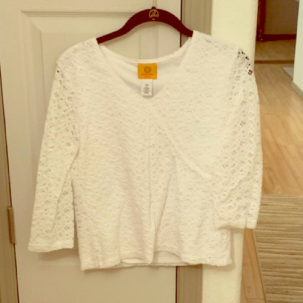 White blouse with lace overlay